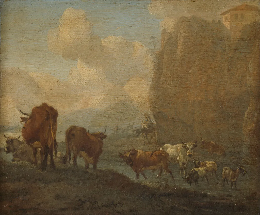 Herd near a river, by Willem Romeyn, oil, 1650