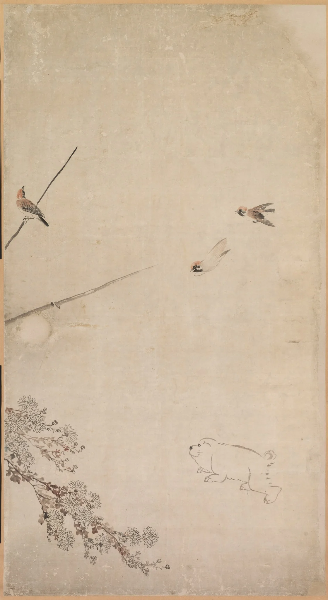 Puppies, Sparrows, and Chrysanthemums, detail