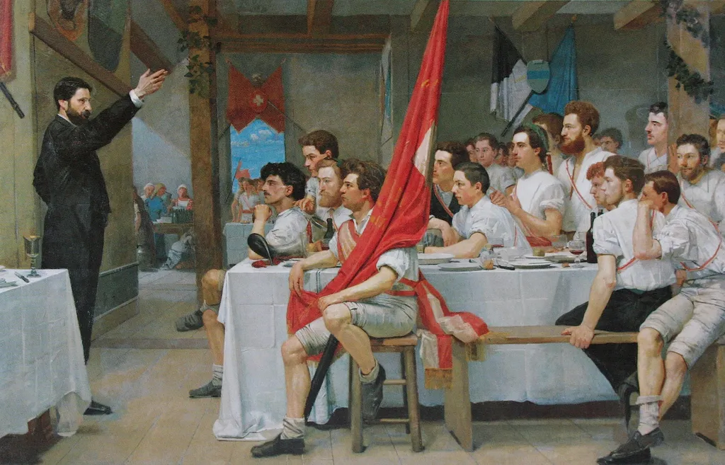 Gymnasts' Banquet, by Ferdinand Hodler, oil, 1889