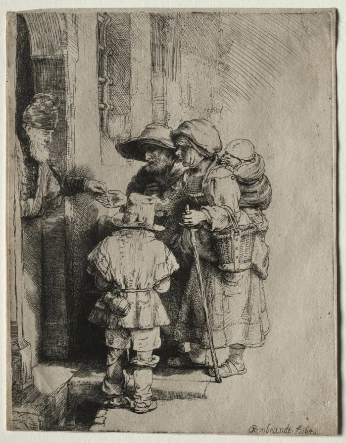 Beggars Receiving Alms at the Door of a House, detail