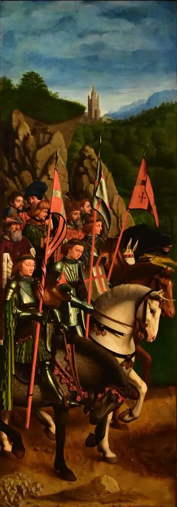 Knights (after The Ghent Altarpiece), by Michiel Coxie, oil, 1557