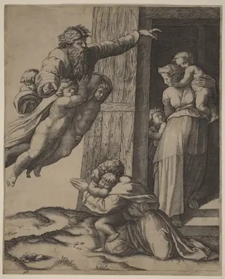 God Appearing to Noah, by Marcantonio Raimondi, ink, 1514