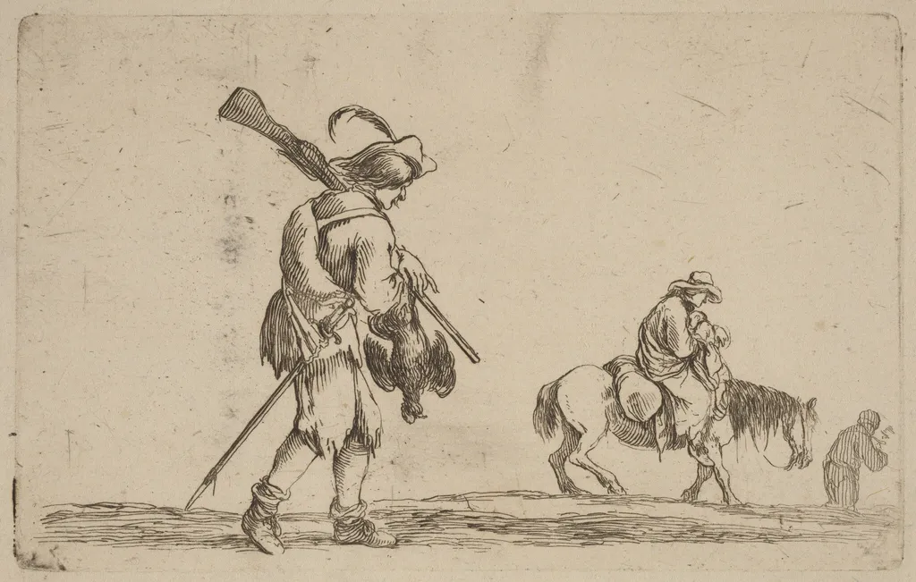 Soldier Holding a Fowl by the Feet, by Stefano Della Bella, ink, 1637
