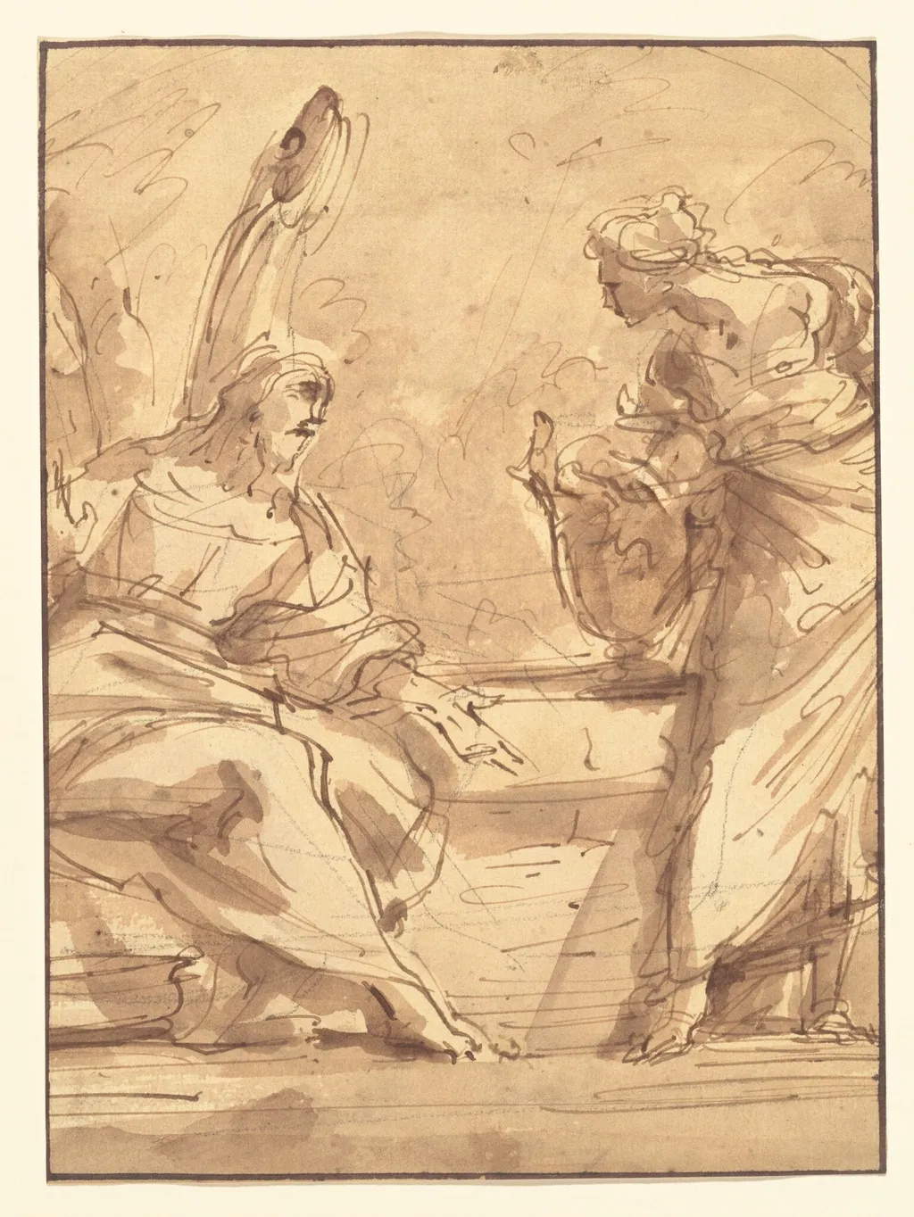 Christ and the Samaritan Woman, by Sebastiano Ricci, chalk, 1718