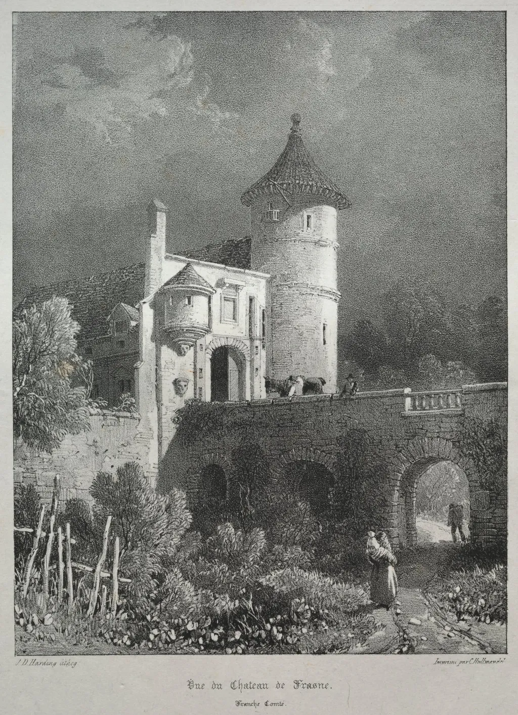 Voyages pittoresques et romantiques dans l'ancienne France.  Franche-Comté:  Vue du Château de Frasne, by James Duffield Harding, 1825