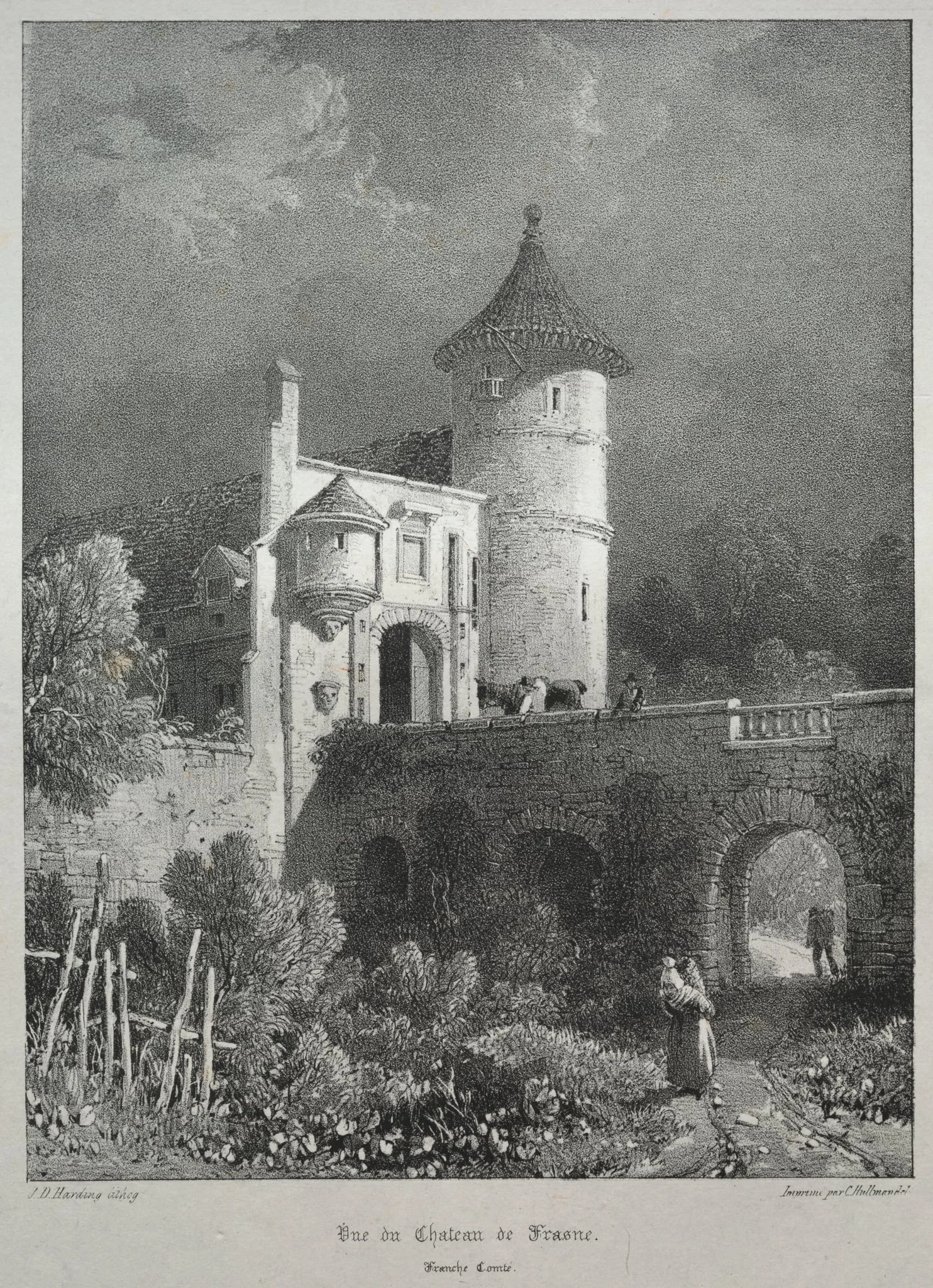 Voyages pittoresques et romantiques dans l'ancienne France. Franche-Comté: Vue du Château de Frasne, detail
