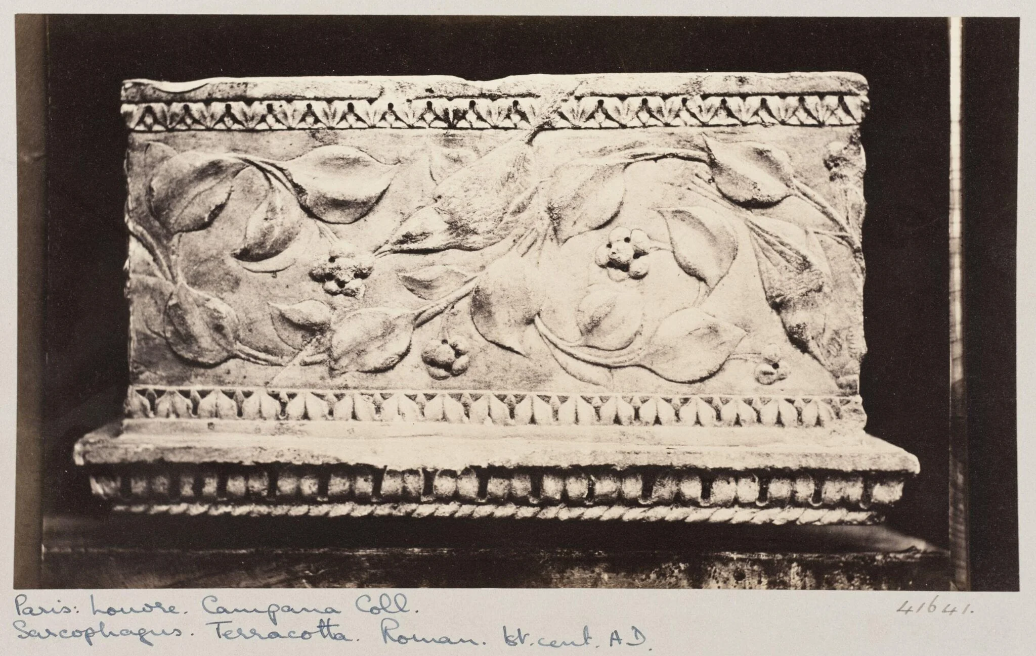 Bas-relief portion of marble tomb with birds and flowers, detail