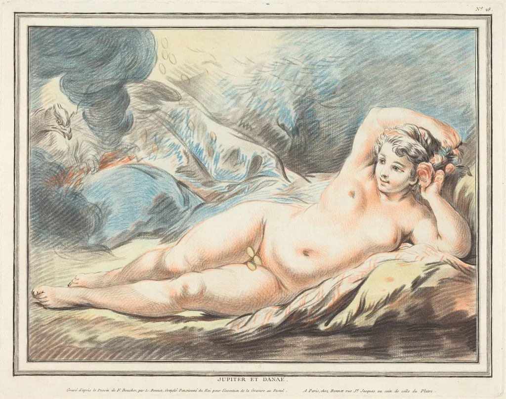 Jupiter and Danaë, by Louis-Marin Bonnet, pastel, 1774