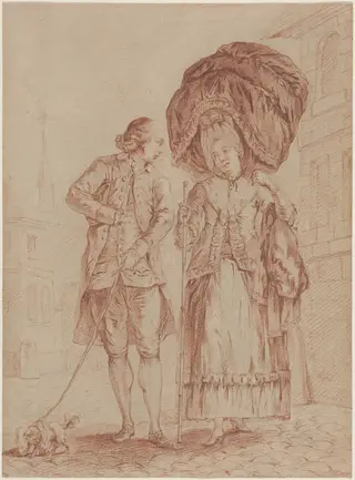 A Cleric Accompanying a Lady on Her Morning Walk, by Pierre Thomas Le Clerc, graphite, 1779