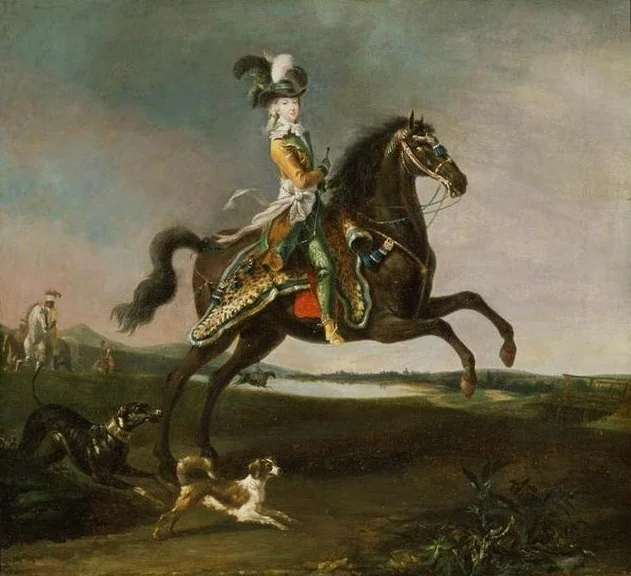 Marie-Antoinette, queen of France on horseback, detail