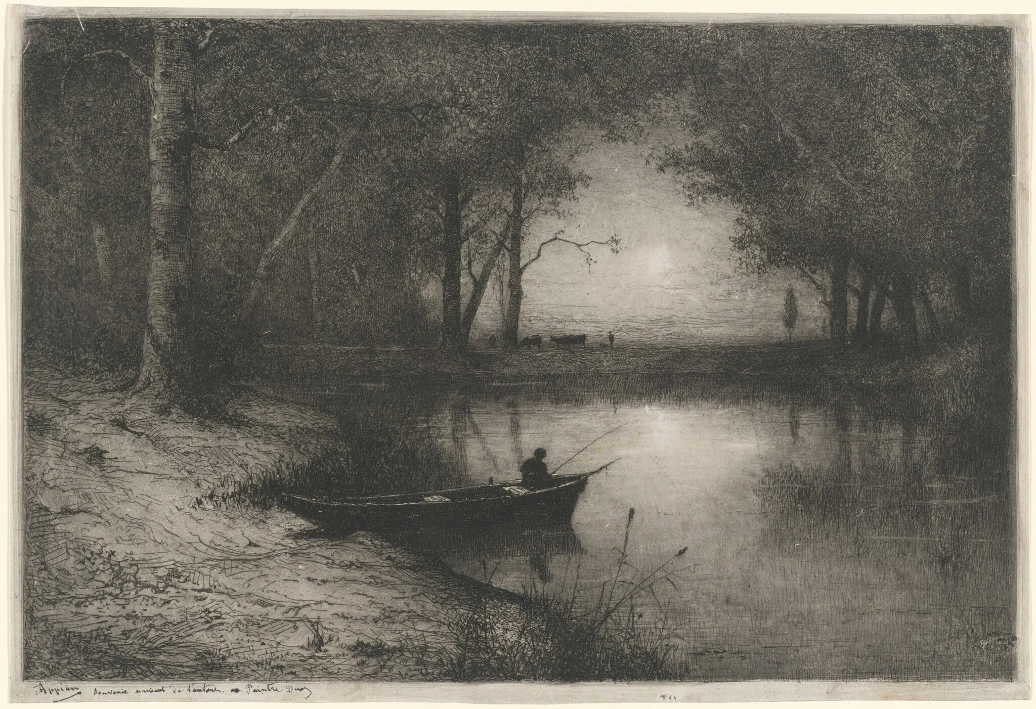 Pêcheur en Canot, au bord d'une Rivière (Fisherman in a Boat), detail