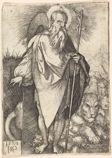 Saint Jerome Standing, by Sebald Beham, ink, 1520