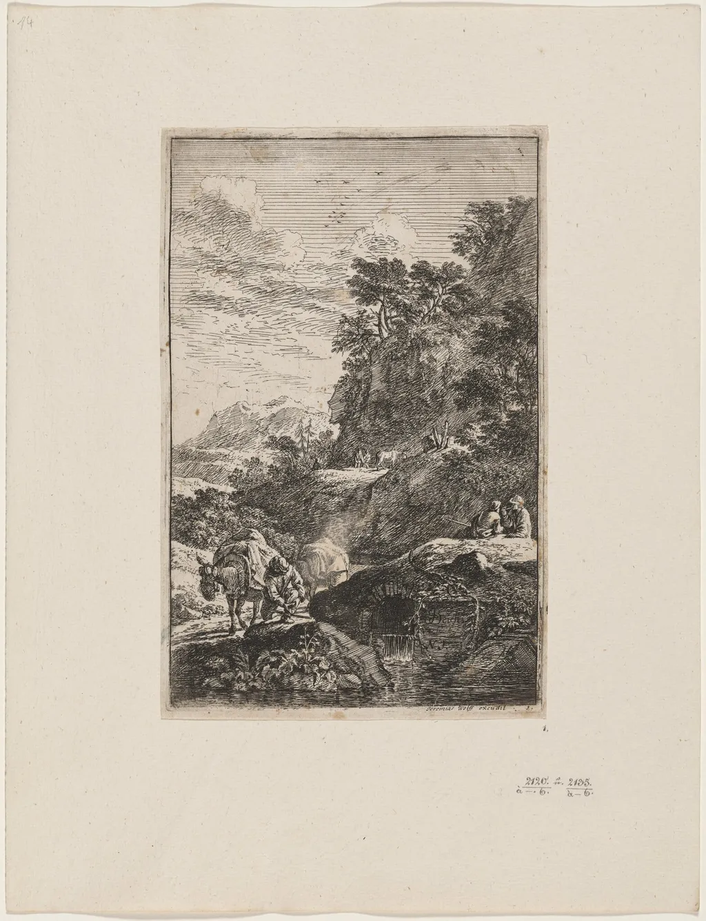 Drover with Two Mules, by Joachim Franz Beich, ink, 1712