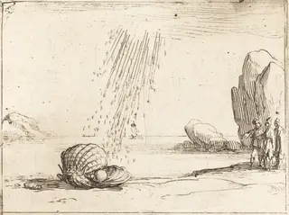 Oyster with Pearl, by Jacques Callot, ink, 1628