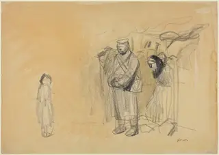a) German Soldiers and French Child (recto); b) Woman and Child (verso), by Jean-Louis Forain, watercolor, 1916