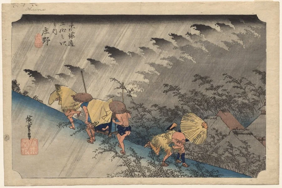 Driving Rain at Shōno, from Fifty-Three Stations of the Tokaidō, detail
