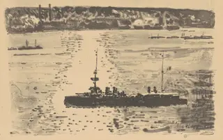 The French Cruiser, by Childe Hassam, ink, 1918