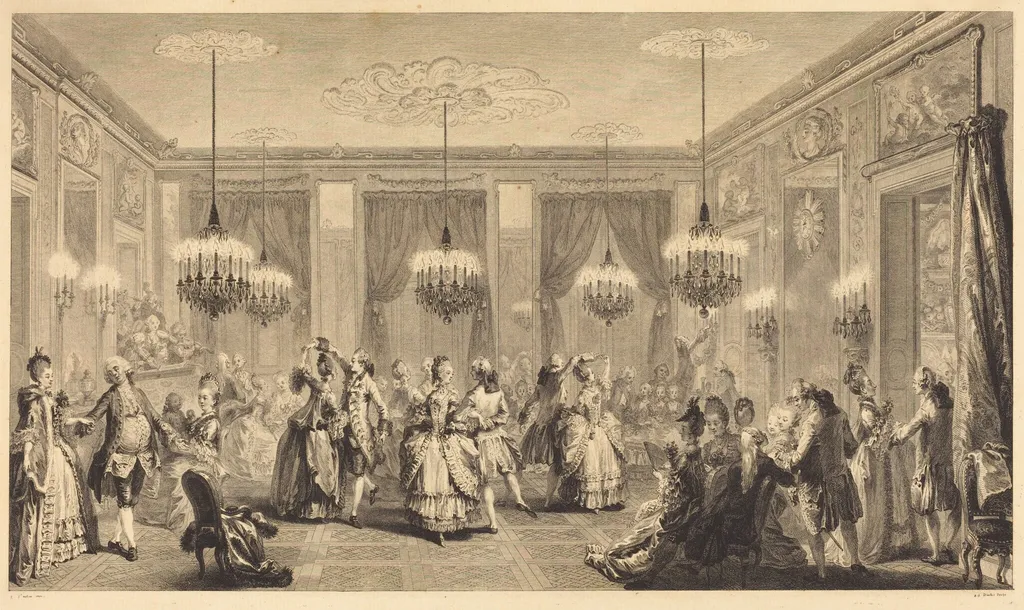 Le bal paré, by Antoine-Jean Duclos, ink, 1774