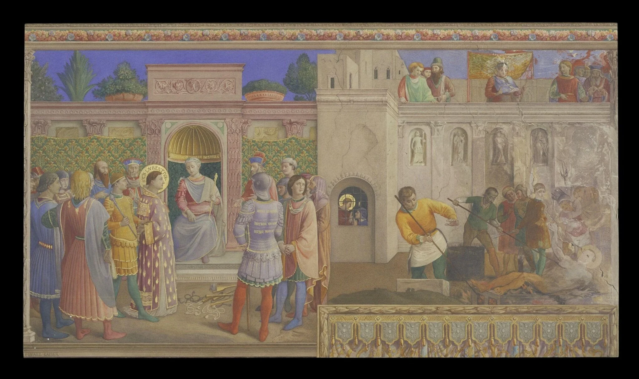 Copy after St Lawrence befor the Emperor and Martyrdom of St Lawrence, Fra Angelico in the Niccoline Chapel (Vatican, Rome), detail