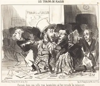 Arrivée dans une ville trop hospitalière..., by Honoré Daumier, ink, 1852