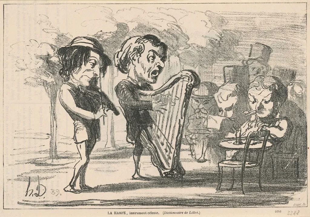La harpe, instrument céleste, by Honoré Daumier, ink, 1865
