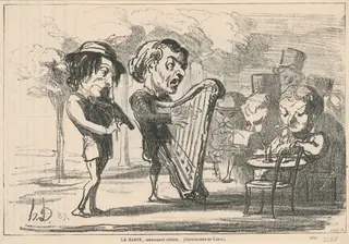 La harpe, instrument céleste, by Honoré Daumier, ink, 1865