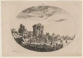 Ruined Circular Temple, by Paul Sandby, ink, 1750