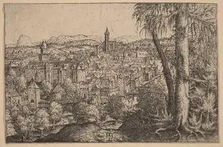 View of Steyr on Enns, by Hanns Lautensack, ink, 1554