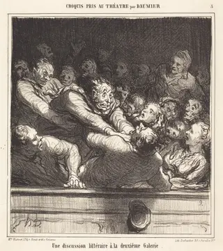 Une Discussion littéraire a la deuxième Galerie, by Honoré Daumier, ink, 1864