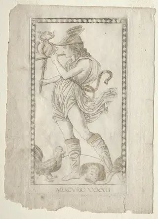 Mercury (from the Tarocchi, series A:  Firmaments of the Universe, #42), by Master of the E-Series Tarocchi, 1467