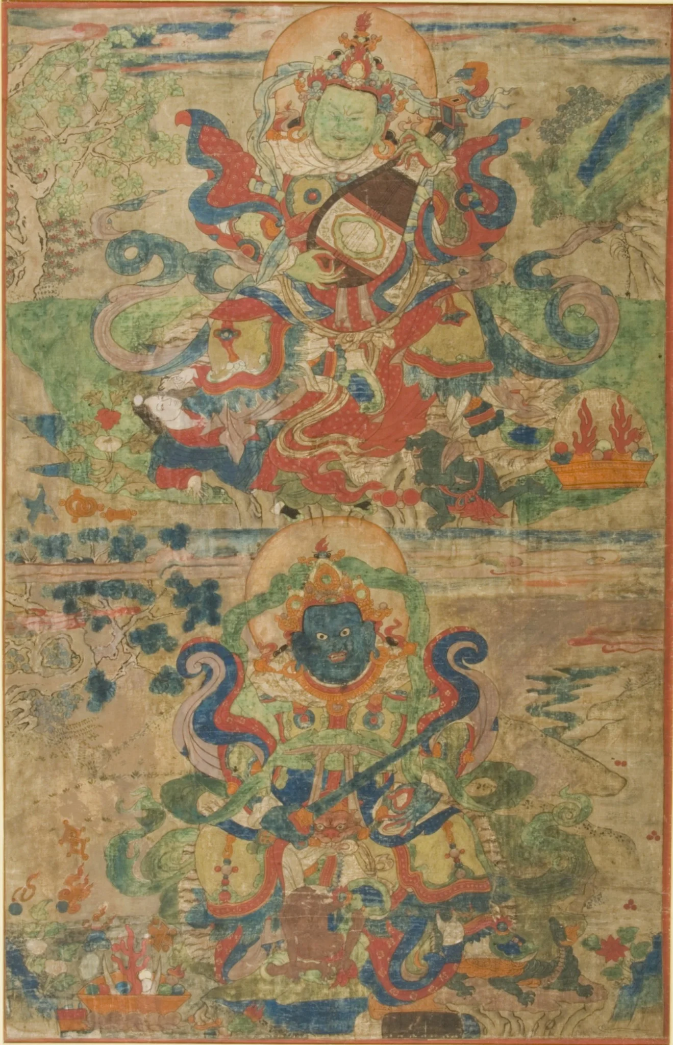 The Guardian Generals of the Directions (Lokapalas) Dhritarashtra (East) [top] and Virudhaka (South) [bottom], detail