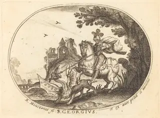 Saint George and the Dragon, by Balthasar Moncornet, ink, 1634
