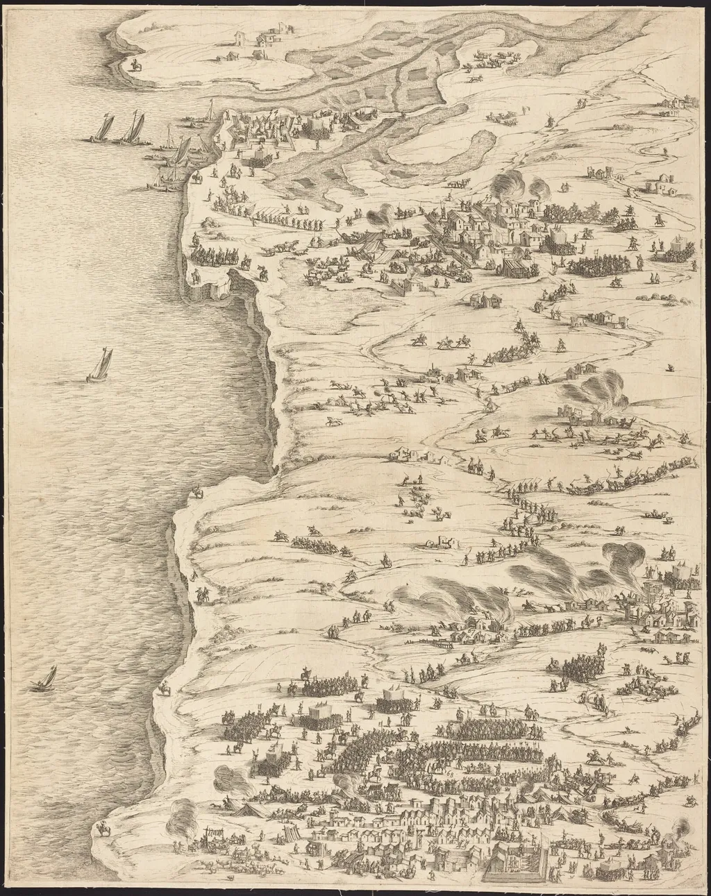 The Siege of La Rochelle [plate 5 of 16;  set comprises 1952.8.97-112], by Jacques Callot, ink, 1630