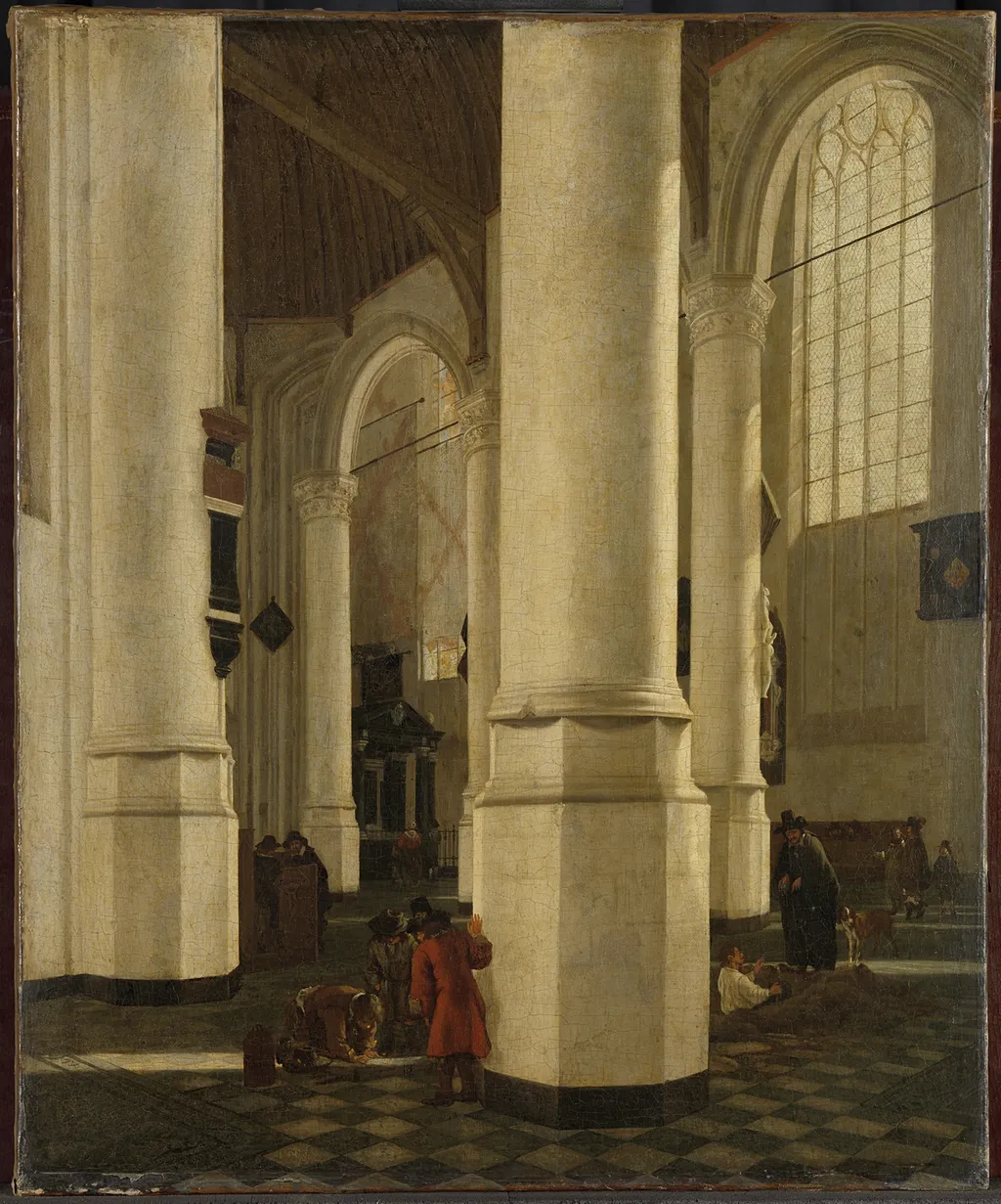 Interior of the Oude Kerk, Delft, with the tomb of Pieter Pietersz Heijn (15881629), vice admiral of Holland, by Hendrick Cornelisz. van Vliet, oil, 1650
