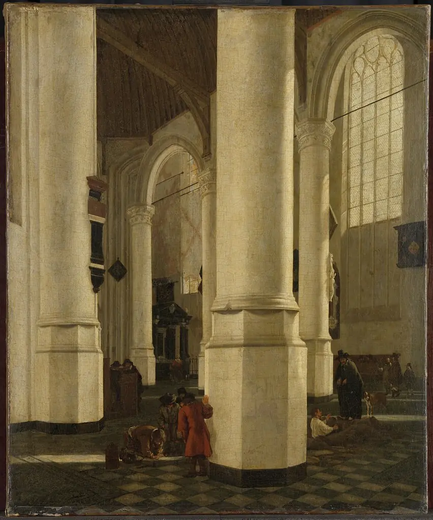 Interior of the Oude Kerk, Delft, with the tomb of Pieter Pietersz Heijn (15881629), vice admiral of Holland, by Hendrick Cornelisz. van Vliet, oil, 1650