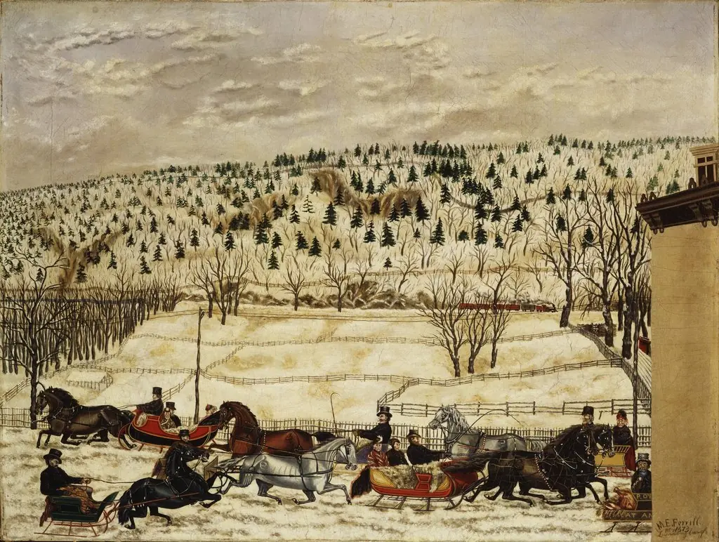 Sleighing Scene, by Martin Edgar Ferrill, oil, 1873