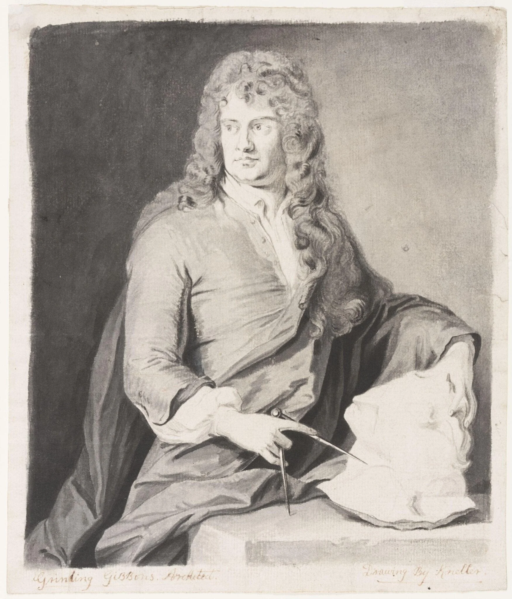 Portrait of Grinling Gibbons, detail