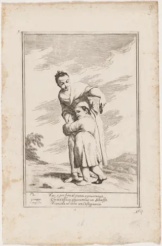 Menghina Quiets Cacasenno with a Chestnut Cake, by Giuseppe Maria Crespi, ink, 1712