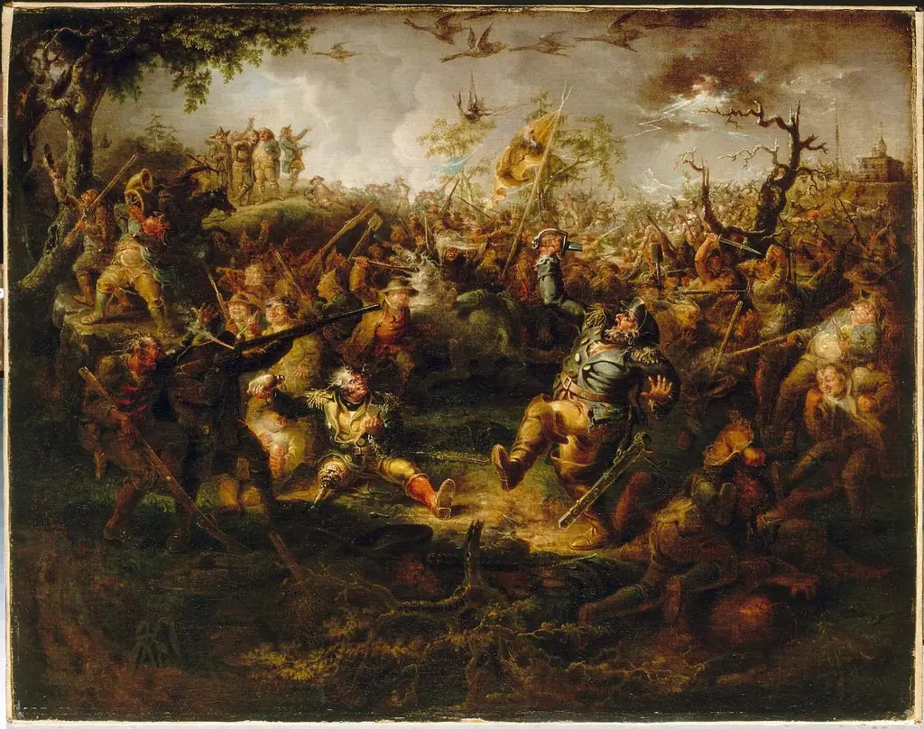A Battle Scene from Knickerbocker's History of New York, by John Quidor, oil, 1838