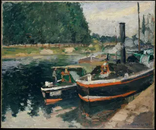 Barges at Pontoise, by Camille Pissarro, oil, 1888