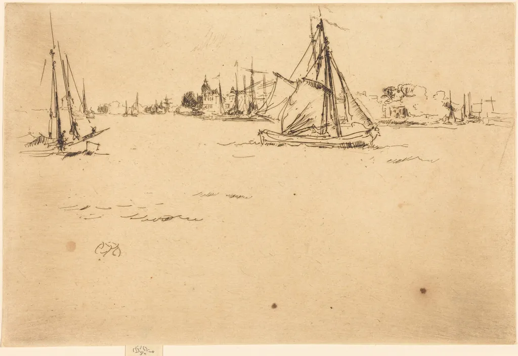Dordrecht, by James McNeill Whistler, ink, 1884