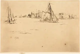 Dordrecht, by James McNeill Whistler, ink, 1884
