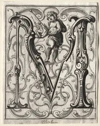 New ABC Booklet:  M, by Lucas Kilian, 1627