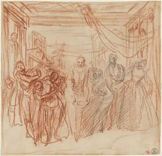 Italian Comedians Taking Their Bows, by Jean Antoine Watteau, graphite, 1718
