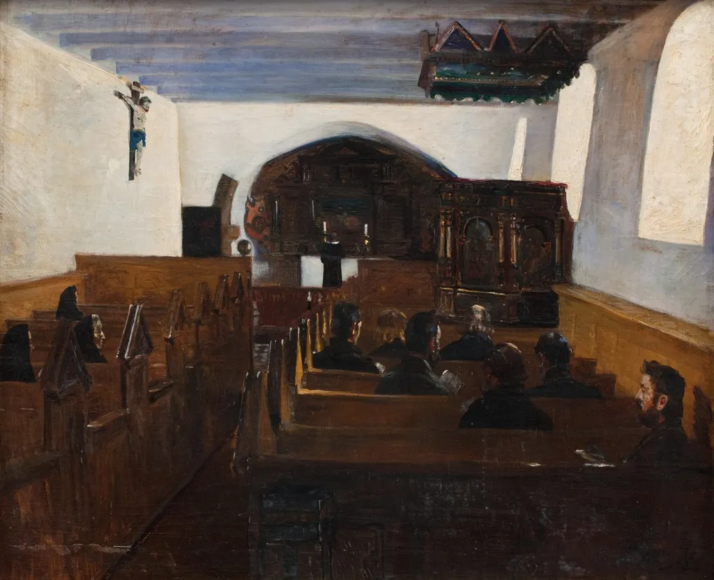 A church Service in the Island of Mors, Jutland, by Fridolin Johansen, oil, 1897