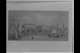 Old London Bridge as it appeared in 1745, by George Pyne, watercolor, 1835