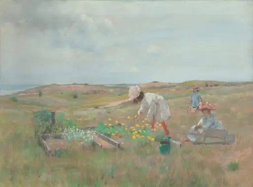 Gathering Flowers, Shinnecock, Long Island, by William Merritt Chase, pastel, 1897