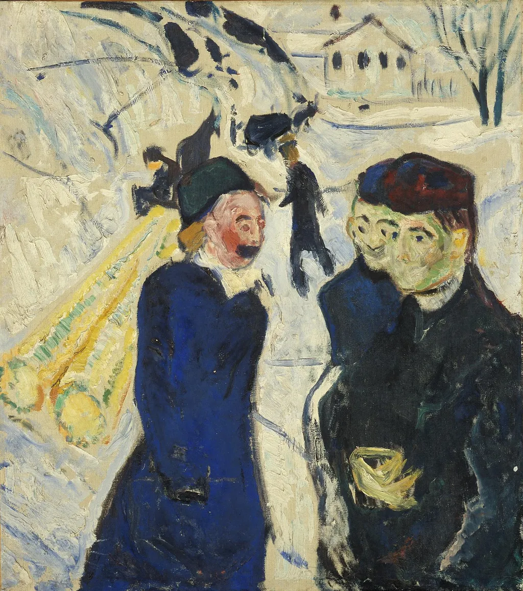 People and Timber Transport in a Kragerø Street, by Edvard Munch, oil, 1910