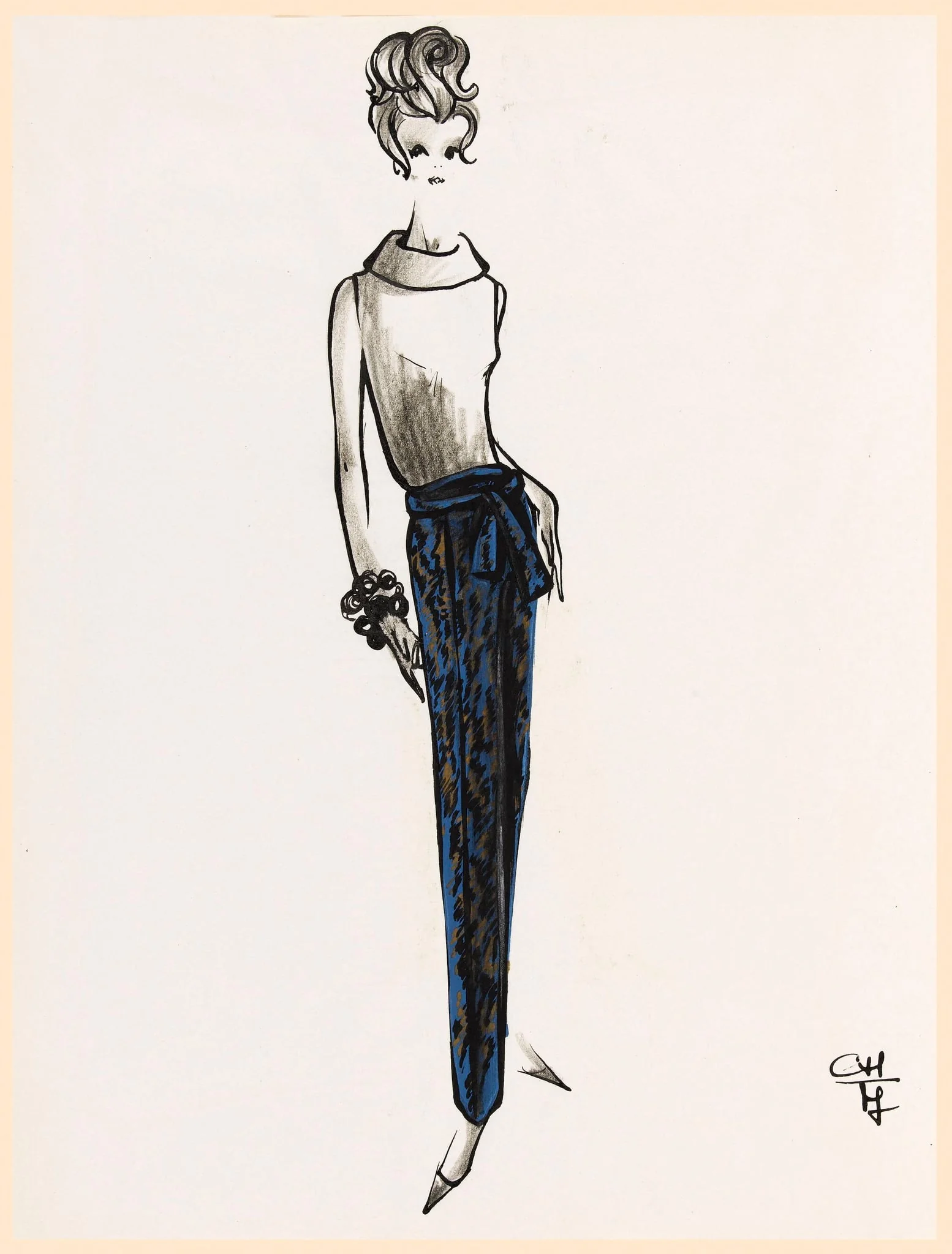 Pantalon bleu et marron, detail