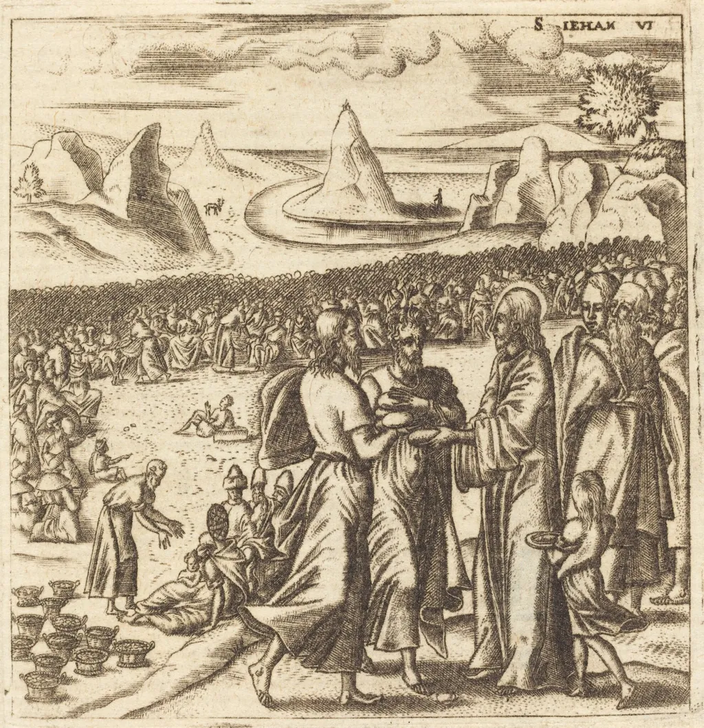 The Miracle of the Loaves and the Fishes, by Léonard Gaultier, ink, 1576